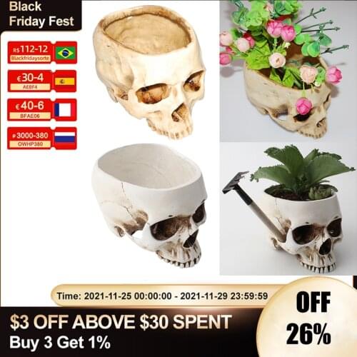 Resin Skull Model Flower Pot Shining Fruit Plate Storage Container Flower Pot Planter Skull Pot Home Decor Crafts