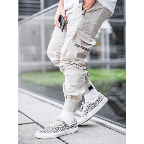 2021 High Quality Khaki Casual Pants Men Military Tactical Joggers Rice White Cargo Pants Multi-Pocket Fashions Black Trousers