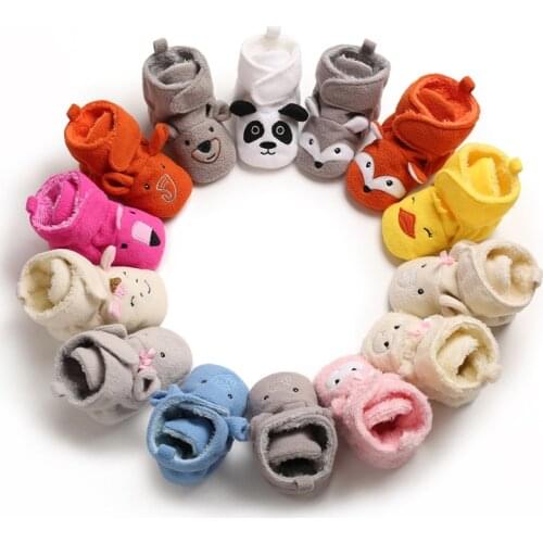 New Baby Shoes Socks Boy Girl Booties Winter Warm Animal Face Crawl Anti-slip Toddler Prewalkers Soft Infant Newborn Crib Shoes