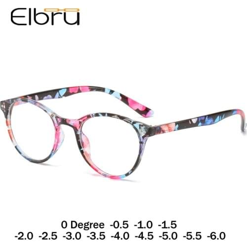 Elbru Women Retro Vintage Round Finished Myopia Glasses for Ladies Nearsighted Eyewear Myopia Eyeglasses 0 Degree -1.0 to -6.0