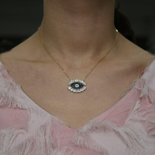2019 new fashion turkish evil eye necklace drop shipping elegant black color eyes charm necklace gold color chain high quality