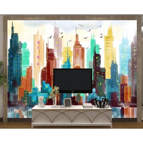 Custom wallpaper 3d bustling city building oil painting background wall living room bedroom restaurant decoration painting Обои
