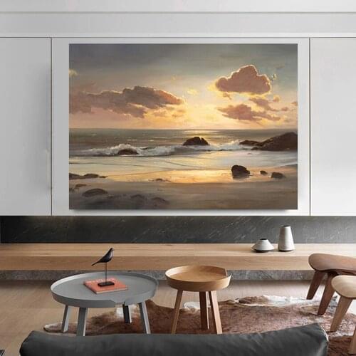 Romantic Nordic Natural Scenery Canvas Poster Seascape Seaside Sunset View Art Frameless Poster Home Decor Art Wall