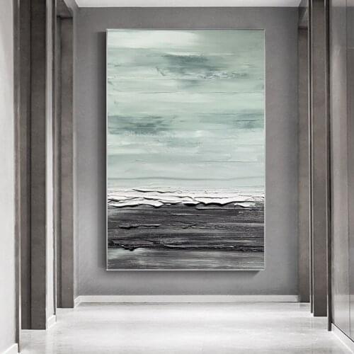 Handpainted Modern Thick Texture Abstract Knife Oil Painting Black And White Sea Indoor Home Decoration Wall Art Hanging