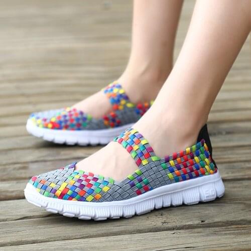 Spring summer flat women soft walking sandal breathable weave lady tennis women soft loafer handmade Braided mother dancing shoe