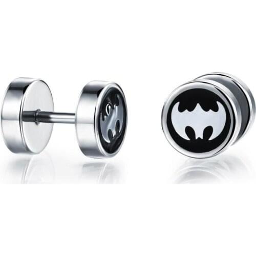 Earring Bat Cute Small Black Batmen Skull Stainless Steel Titanium Earrings for Men Women Trendy Fashion Double Sided Jewelry