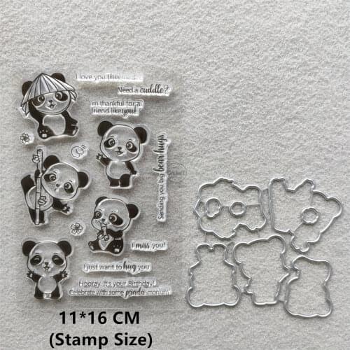 2021 New Panda Bamboo Clear Stamps and Metal Cutting Dies DIY Scrapbooking Embossing Album Seal Template Punch Stencils