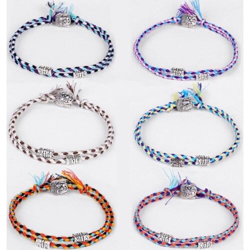 Tibetan Buddha Head Bracelet Hand Rubbing Wenwan Thread Hand Multicolor Rope Hand Woven Cotton Thread Bracelet Adjustable Size