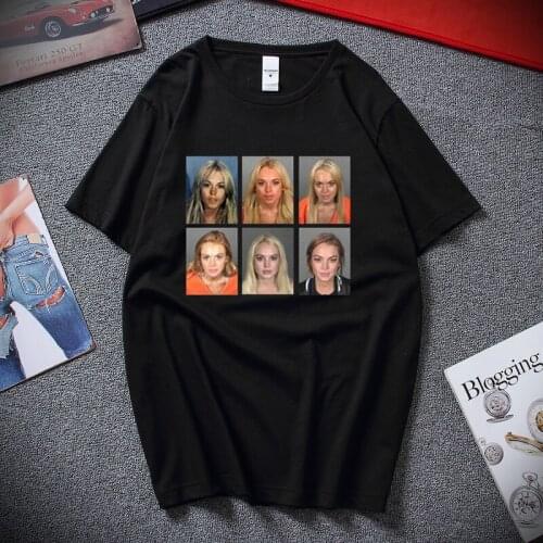 Lindsay Lohan Mashup Celebrity Mugshot Vintage Grunge Look Fan T-Shirt Print Fashion Men Cotton Tshirt Tees Streetwear
