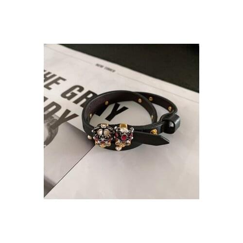 Vintage pearl wicker skull leather necklace and bracelet