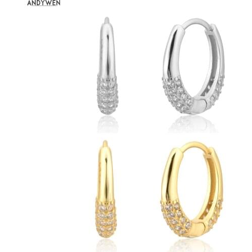 ANDYWEN 925 Sterling Silver Gold 10mm Zircon Pave Hoops Circel Huggies Earring Women Party Wedding Luxury Jewelry Gift Valentien