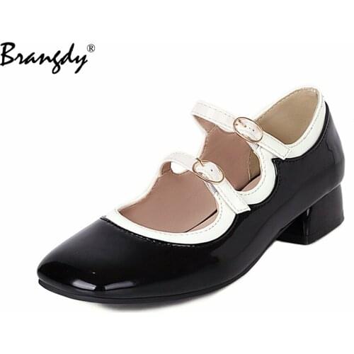 Autumn Women High Heels Pumps Mary Janes Square Toe Shallow Sweet Ladies Shoesl Buckled Wedding shoes Sapato Feminino