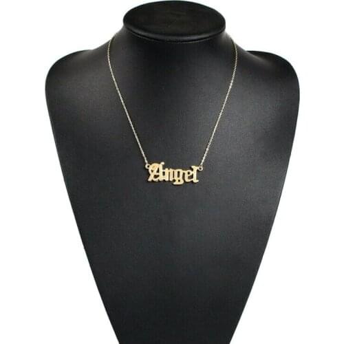 New Fashion Cute Angel Old English Font Necklace Letter Font Pendants Lovely Gift for Women Girls Birthday Party Present