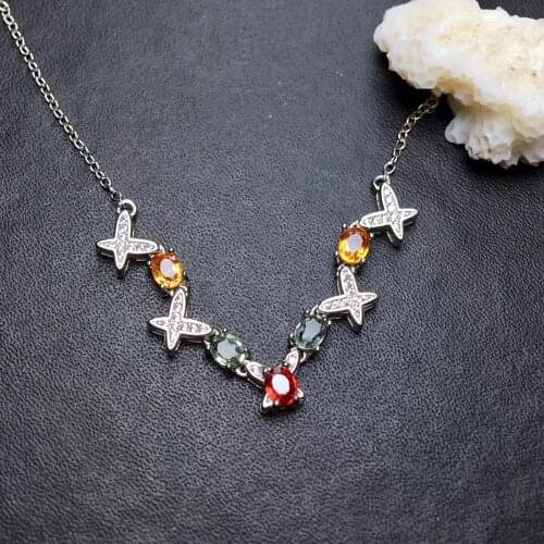 New attractive colorful gem collarbone necklace for women natural tourmaline real 925 silver silver necklace girl birthday gift