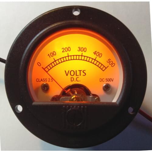 1pcs 52mm Round Pointer VU Meter DC500V Voltmeter LED With Yellow Backlight 8-12VDC