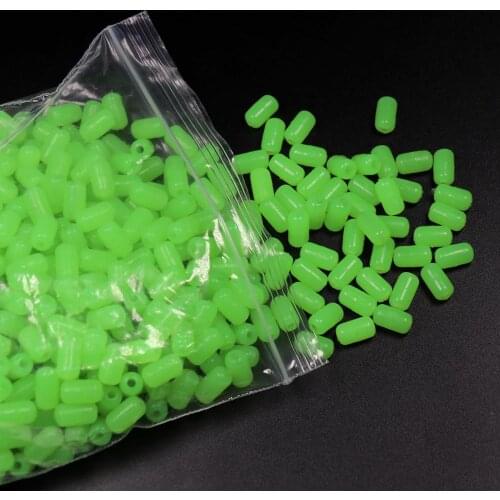 1000pcs 7*12mm Cylindrical Soft Rubber&Hard Plastic Fishing Glow Beads Luminous Green Rigging Beads Bass Bait Fishing Lure