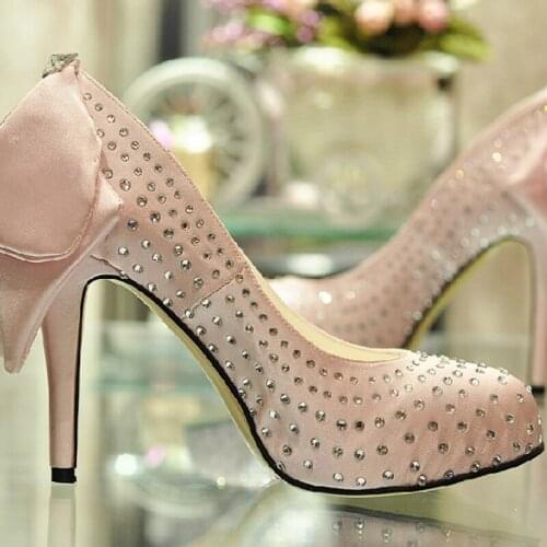 2018 Handmade High Heel Shoes New Style 4inch Heel Pink Rhinestone Prom Elegant bridal shoes Wedding Party Formal Shoes
