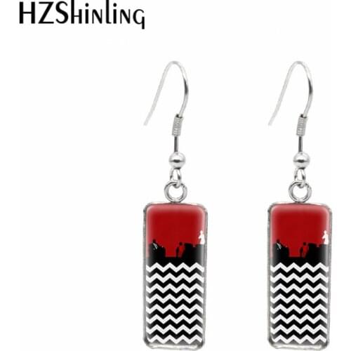 2021 New Twin Peaks Rectangular Earring Art Photo Fish Hook Earrings Glass Cabochon Handmade Jewelry