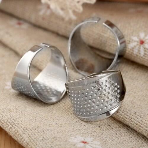 3Pcs/lot Sewing Thimbles Ring Adjustable Size Finger Protector Silver Ring Thimble Sewing Thimbles Handmade Machine Leather Tool