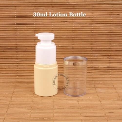 45pcs/Lot Wholesale High Quality Plastic 30ml Lotion Bottle PET Small 1OZ Beige Makeup Container Refillable Emulsion Packaging