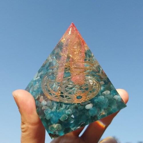 6cm Orgonite Pyramid for Meditation Resin Natural Crystal Column Apatite Red Stone Orgone Energy Healing Reiki Chakra Multiplier
