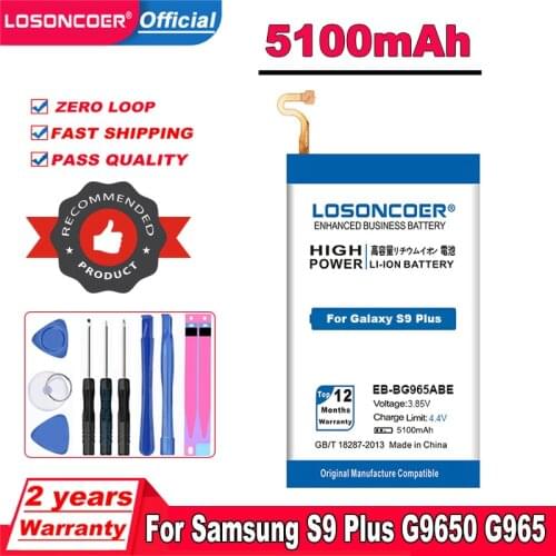 LOSONCOER 4900mAh EB-BG965ABE Battery For Samsung Galaxy S9 Plus G9650 G965 G965F G965A G965T G965S G965R4 G965V