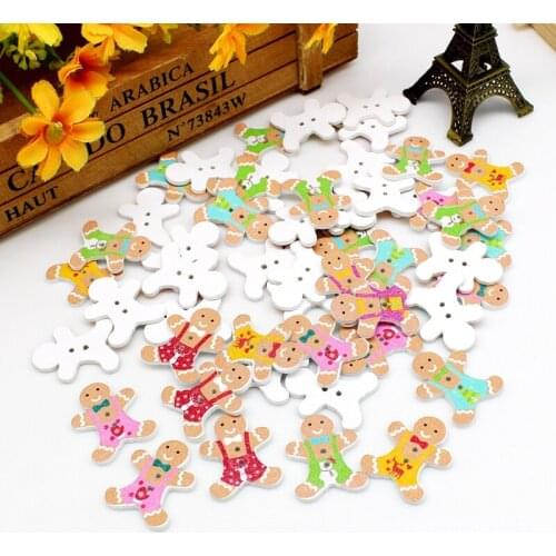 40pcs/pack Mixed Color Christmas Wooden Buttons Sewing Craft Scrapbooking Products Accessories 2 Holes