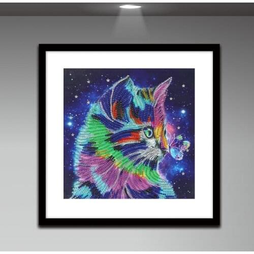 5D DIY Special Shaped Diamond Painting Colorful Cat Butterfly Diamond Embroidery Cross Stitch Kit Animal Home Wall Decoration