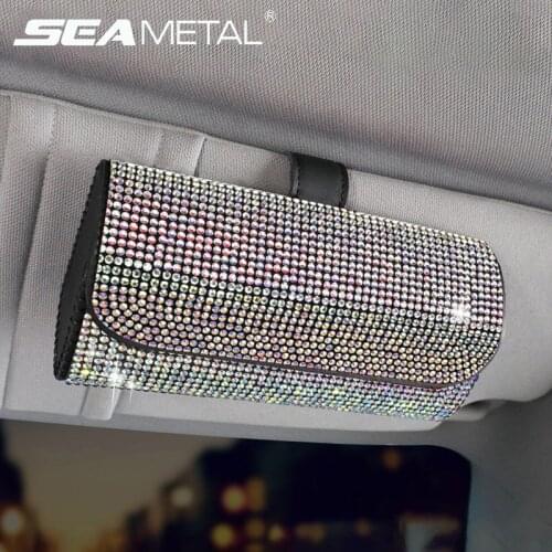 Bling Bling Car Sunglasses Bag Auto Sun Visor Storage Box Rhinestone Sunshade Plate Glasses Organizer Universal for Women Girls