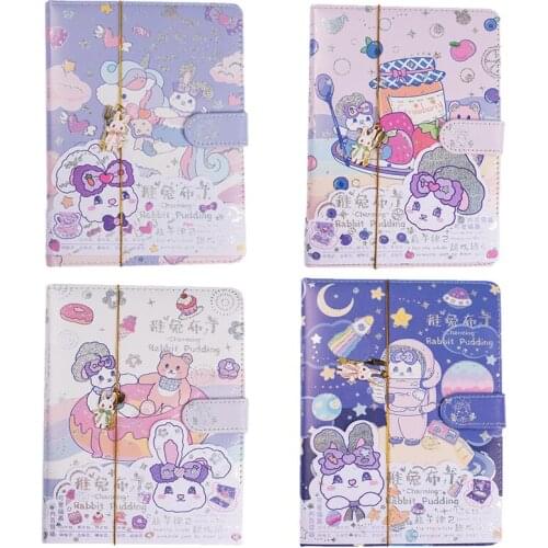 Kawaii Rabbit Notebook for Women Cartoon Illustration Inside Page PU Magnetic Buckle Diary Notepads Weekly Planner Stationery