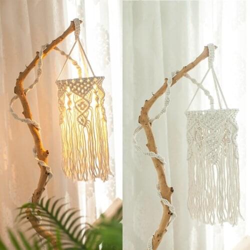 Boho Macrame Lantern Lamp Shade Hanging Cotton Rope Pendant Light Cover Nursery Home Decor Chandelier Decorative