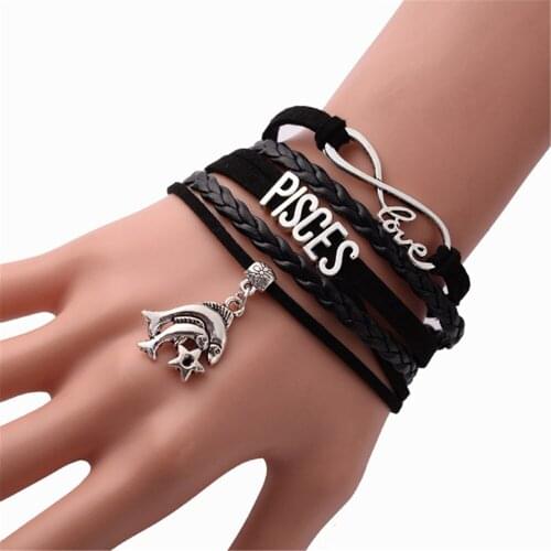 12 Constellation PU Leather Bracelet Aries Taurus Gemini Cancer Virgo Scorpio Pisces DIY Handmade Bracelet