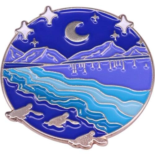 Seascape wave pin starry night mountain brooch gorgeous jackets backpack accessory