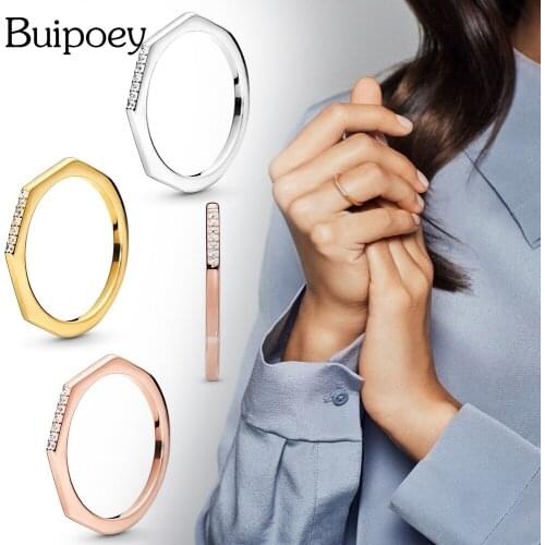 Buipoey Simple Golden Polygon Rings For Women Men Girls Friendship Stackable Ring Couple Wedding Engagement Jewelry Gift