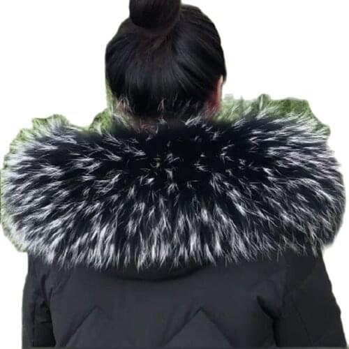 Custom size color 100% Real Fur Collar For Parkas Coats luxury Warm Natural Raccoon Scarf Fur Scarves Male Down jacket fur hat