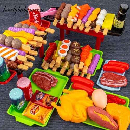 Kids Simulation Food Pretend Bbq Toys Miniature Fried Chicken Steak Meatball Barbecue Set Simulation Food Cooking Play House Toy