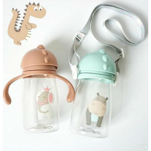 Kids Children Cartoon Animal School Drinking Water Straw Bottle Straw Sippy Baby Cup with Shoulder Strap 420ml Water Bottle