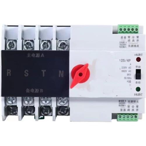 Din Rail 2P 3P 4P ATS Dual Power Automatic Transfer Switch Electrical Selector Switches Uninterrupted Power 63A 100A
