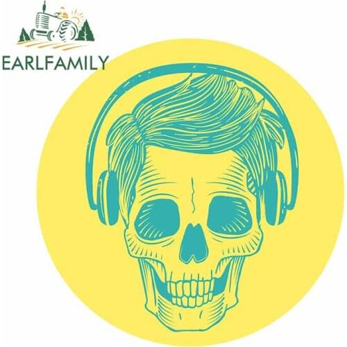 EARLFAMILY 13cm x 12.8cm For Skull Headphones Cartoon Car Stickers Motorcycle Decal Fashion Occlusion Scratch For JDM SUV RV