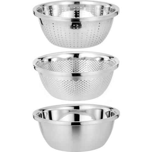 3PCS Drain Basket mixing Bowl Vegetables Fruit Washing Storage Basket Strainers 304 stainless steel Thicken and deepen pot