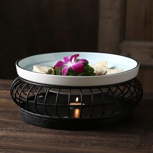 Retro creative ceramic round heating and heat preservation open hearth furnace characteristic large plate iron tableware