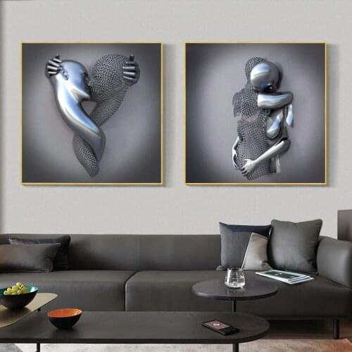 Lovers Metal Sculpture Art Prints Painting on Canvas Posters and Prints Modern Wall Art Pictures for Living Room Home Decor