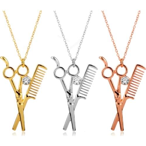 Alloy Metal Barber Shop Tools Necklace Charm Hip Hop Scissors & Comb Pendant Hairdresser Jewelry Gift