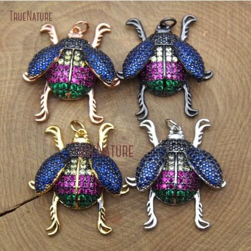 Mix Colors Cubic Zircon Pave Ladybird Micro Pendant Newest Insect Animal Gunmetal Rose Gold Finish Charm In 30*27 mm PM9148