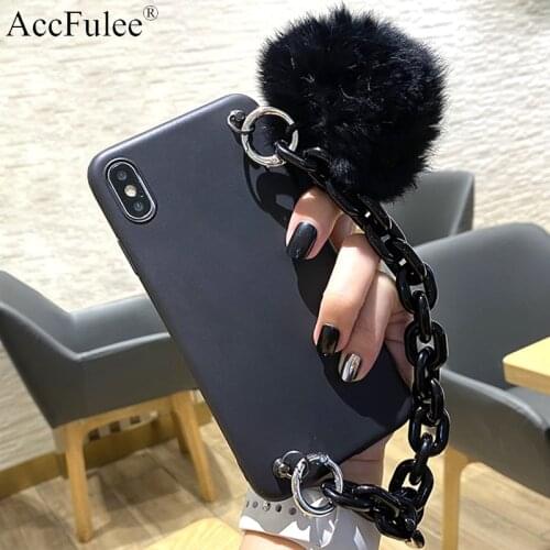 Fashion Bracelet With Fur Ball Case For Apple iPhone 12 11 Pro Max XR XS 5S 6S 7 8 Plus SE Shockproof Chain Bracelet TPU Cover