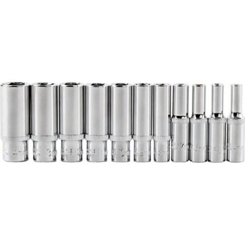11Pc 1/4 Socket Set Adapter Long Sockets 4-14mm Deep Socket Tool Heads Torque Spanner Ratchet Socket Wrench
