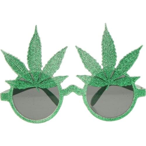 Novelty Glitter Green Leaf Sunglasses Funny Eye Glasses Fancy Party Dress Up Props