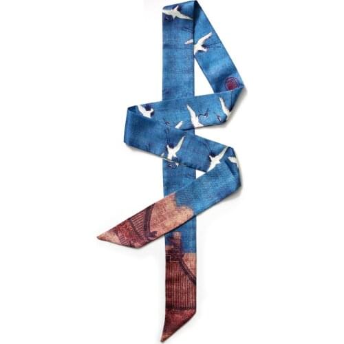 New Arrivals Bag Scarf Van Gogh Oil Painting Print Silk Small Bag Ribbon Fashion Female Hair Ribbons Fashion 5*150cm