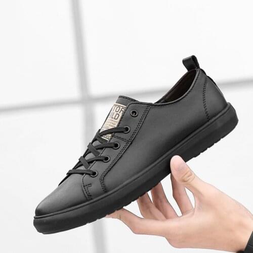Genuine Leather Shoes Men Sneakers Men Trainers Lace-up Flat Casual Shoes Zapatillas Hombre Black White Sneakers