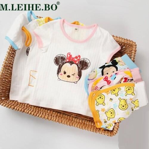 Baby Boys Girls Suits Cartoon Clothing Minnie Pattern Baby Boy Summer Clothes T-shirt+shorts Baby Girl Casual Clothing Sets 0-6Y